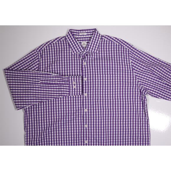 Peter Millar Purple White Gingham Check Seaside Finish Button Up Dress Shirt XXL - Picture 3 of 6